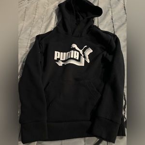 PUMA Youth Unisex Hoodie, Black, kangaroo pockets, small size 7/8